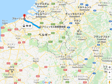 ブリュッセルからブルージュの地図