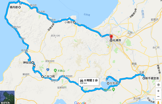 北海道ひとり旅ドライブしたルート（地図）
